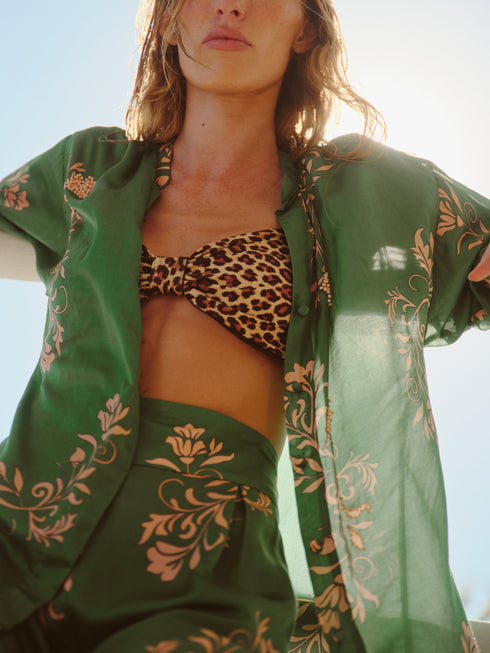 Don Simon Cotton Silk Shirt / Green Buganvilias