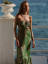 Sevillana Cotton Silk Maxi Dress / Green Buganvilias