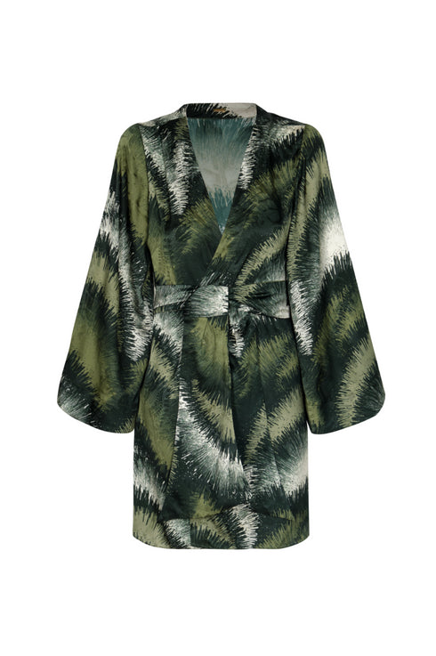 Joaquina Silk Jacquard Mini Kaftan / Green Brushed
