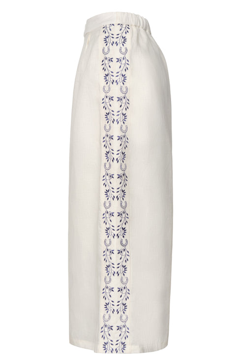 Jared Linen Capri Pants / Ivory Blue Horseshoes