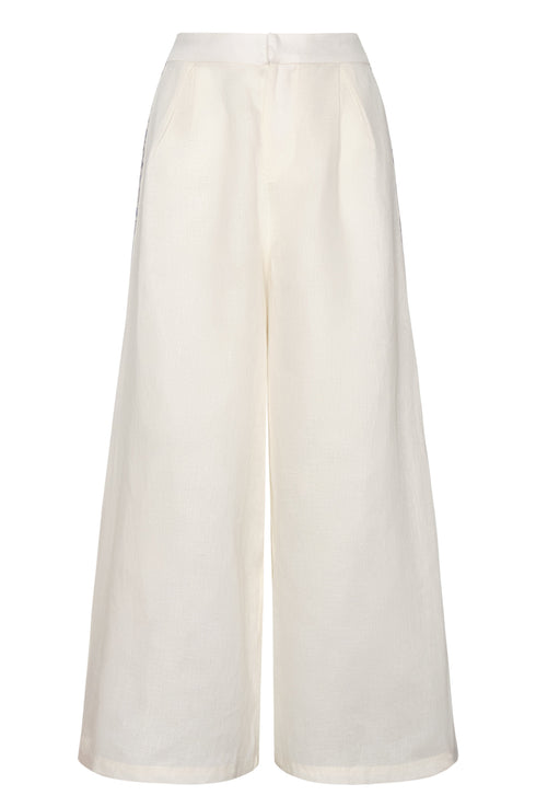 Jared Linen Capri Pants / Ivory Blue Horseshoes