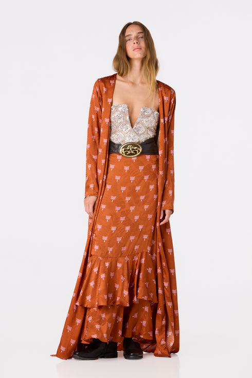 Sevilla Silk Jacquard Skirt / Terra Polka Palms