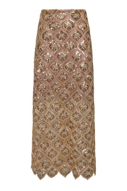 La Sultana Sequined Midi Skirt / Gold Palms