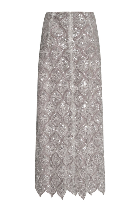 Sultana Palms Sequined Midi Skirt / Silver