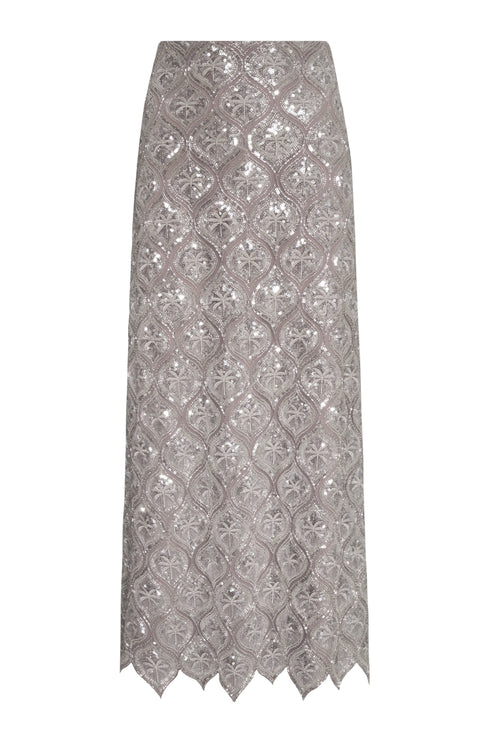 Sultana Palms Sequined Midi Skirt / Silver