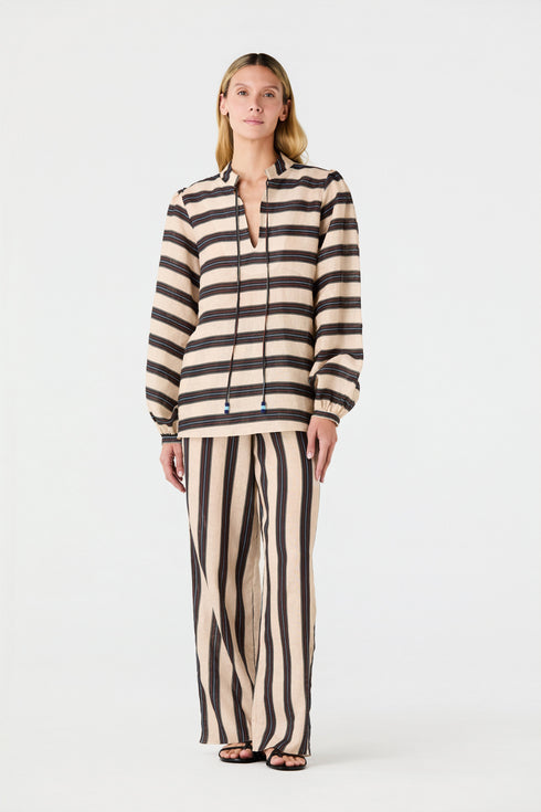 Las Rosas Linen Shirt / Navy Stripes