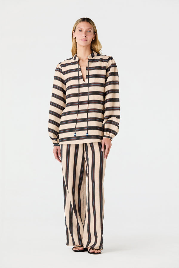 Las Rosas Linen Shirt / Navy Stripes