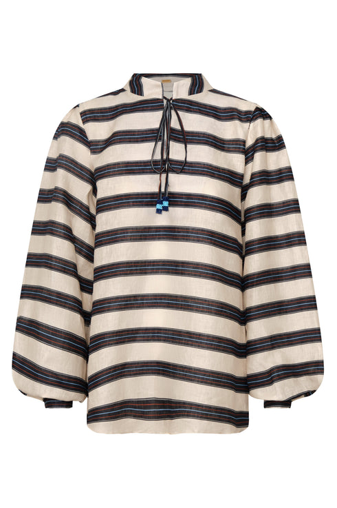 Las Rosas Linen Shirt / Navy Stripes