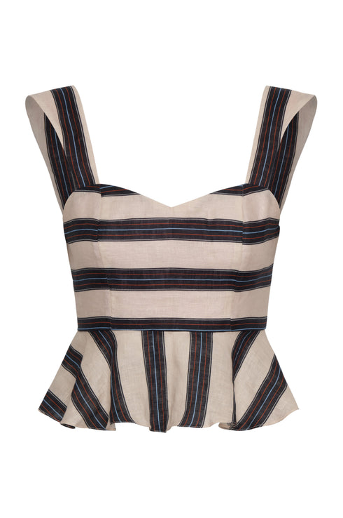 Lebron Linen Top / Navy Stripes