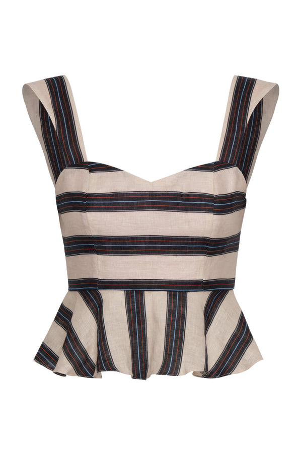 Lebron Linen Top / Navy Stripes