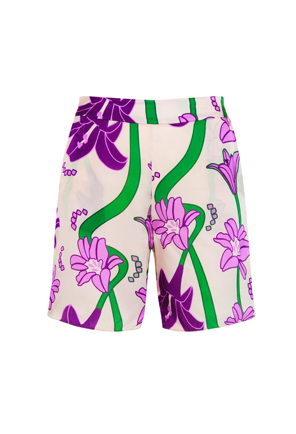 Noches De Luna Silk Shorts / Violet Flowers