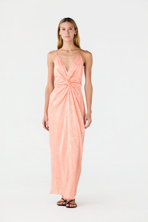 Macarena Silk Jacquard Midi Dress / Peach