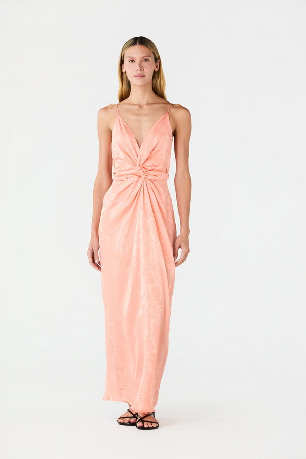 Macarena Silk Jacquard Midi Dress / Peach