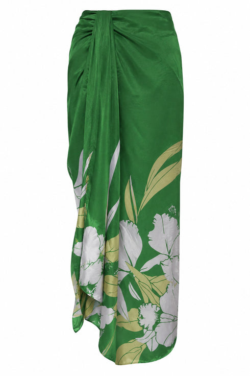 Myanmar Satin Silk Skirt/ Green Exclusivo