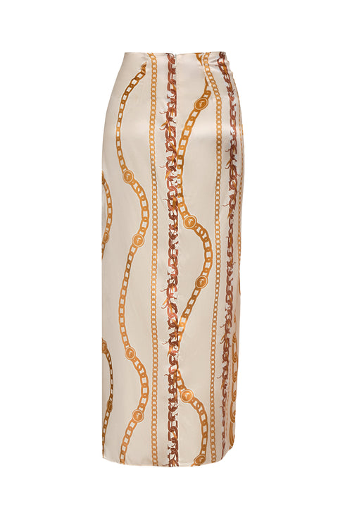 Myanmar Satin Silk Skirt / Gold Chains