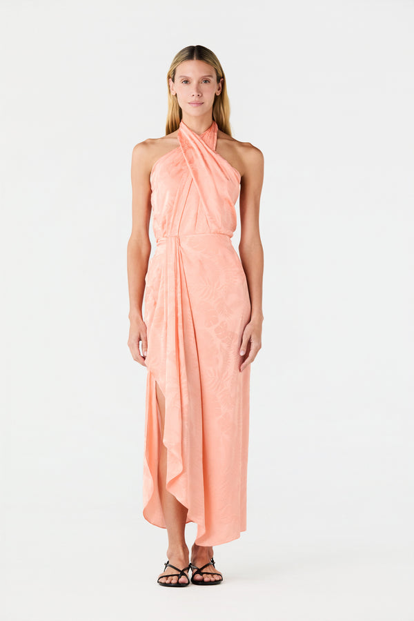 Myanmar Silk Jacquard Midi Skirt / Peach