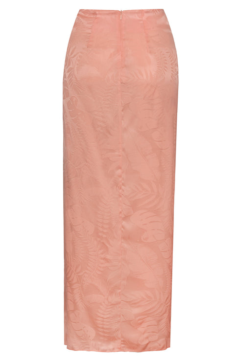 Myanmar Silk Jacquard Midi Skirt / Peach