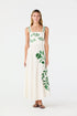 Noelia Embroidered Linen Midi Dress / Ivory Green Buganvilias