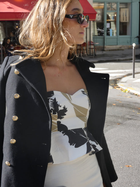 Peplum Cotton Top / Black Orchids