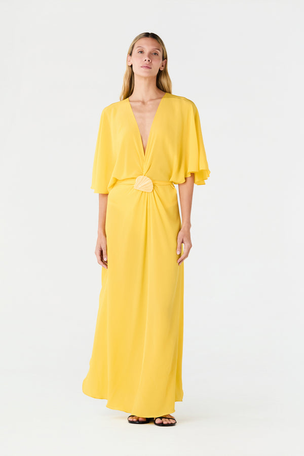 Perla del Sol Silk Midi Dress / Yellow