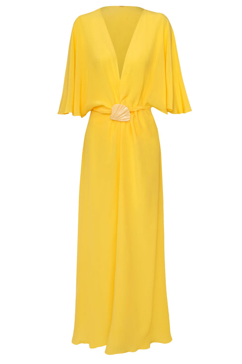 Perla del Sol Silk Midi Dress / Yellow
