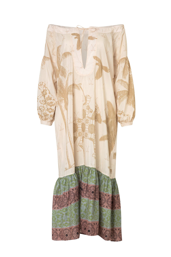 Chiapas Cotton-Silk Midi Dress / Ivory Palms