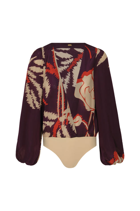 Sambale Crepe Chine Bodysuit / Purple Gladiolos