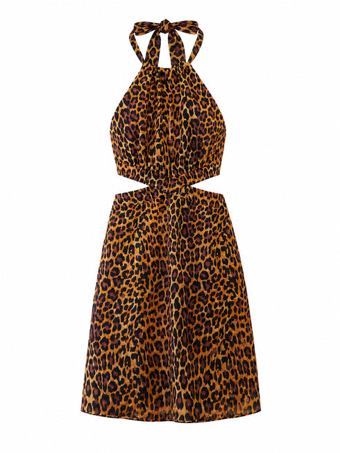 San Agustin Cotton Silk Mini Dress / Jaguard Print