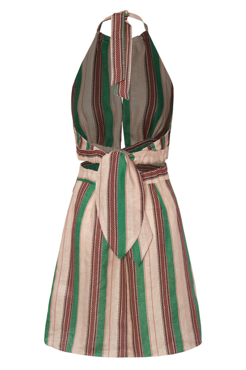 San Agustín Linen Mini Dress / Green Artisanal Stripes