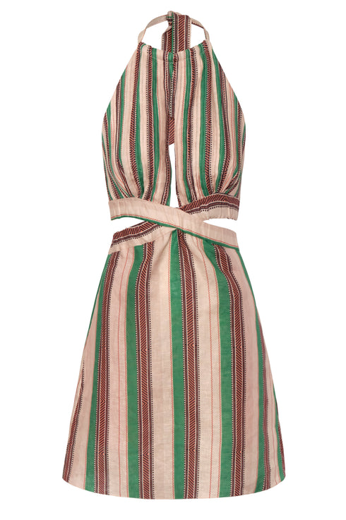 San Agustín Linen Mini Dress / Green Artisanal Stripes
