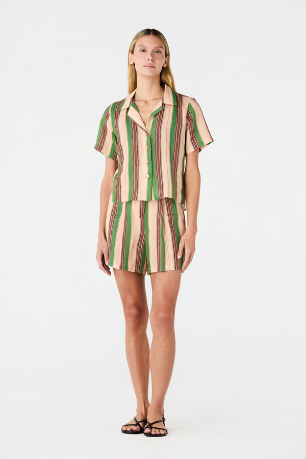 San Camilo Linen Short / Green Artisanal Stripes