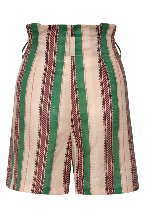 San Camilo Linen Short / Green Artisanal Stripes