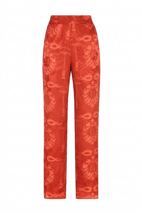 Santo Tomas Jacquard Silk Pants / Red Exclusivo