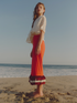 Rocio Cotton Midi Skirt / Red & Handmade Wine Tassels