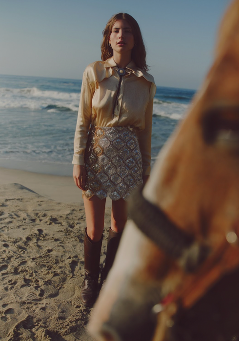 Las Ventas Palms Sequined Mini Skirt / Silver & Gold