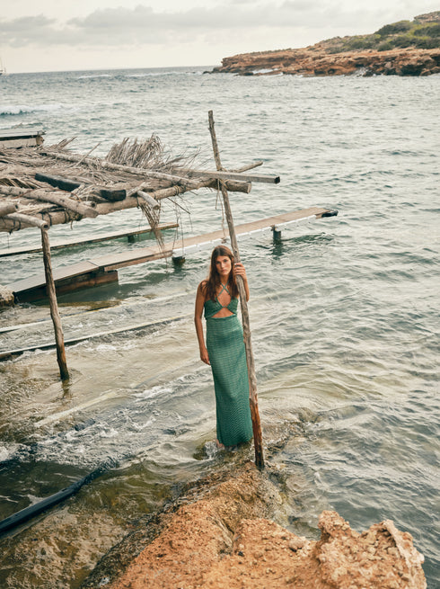 Josefina Shiny Jersey Maxi Dress / Emerald Mini Scales