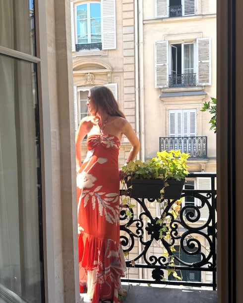 Sevillana Crepe Chine Dress / Orange Gladiolos