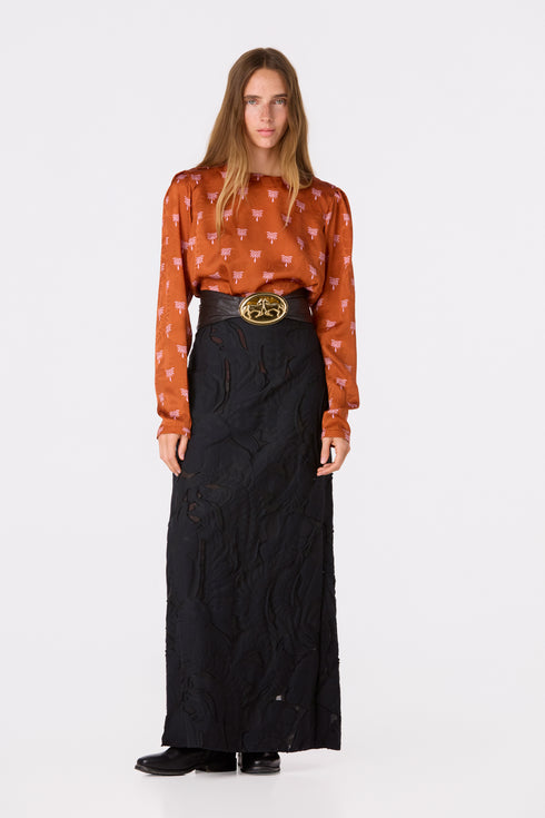 Sevilla Silk Jacquard Blouse / Terra Polka Palms
