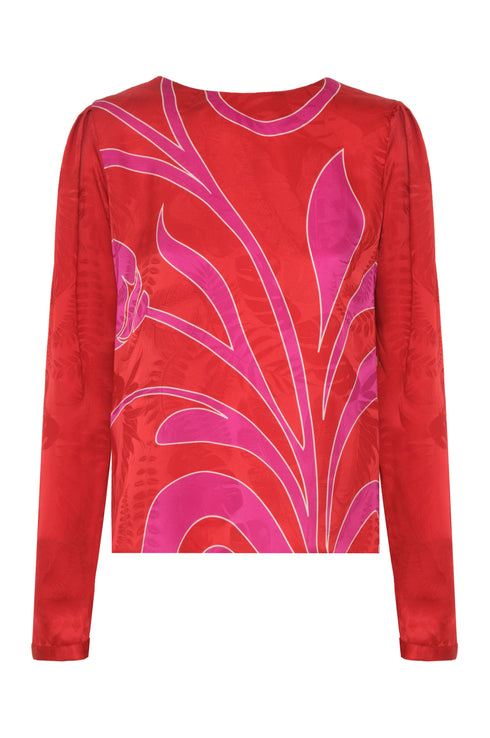 Sevilla Silk Jacquard Blouse / Red & Fuchsia Maxi Buganvilia