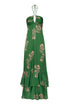 Sevillana Cotton Silk Maxi Dress / Green Buganvilias