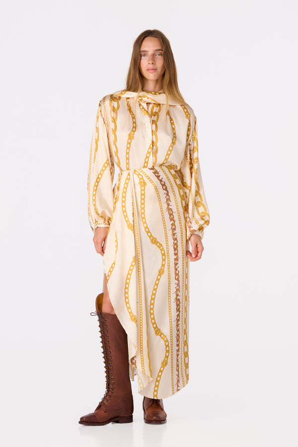 Myanmar Satin Silk Skirt / Gold Chains