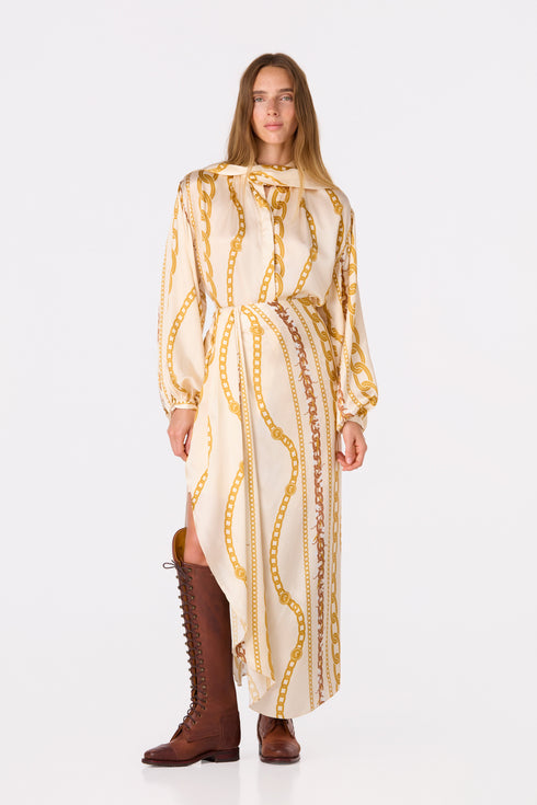 Simonetta Satin Silk Maxi Shirt / Gold Chains