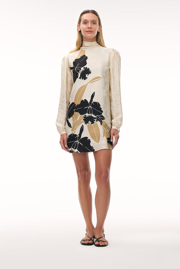 El Real Silk Jacquard Mini Dress / Black orchids