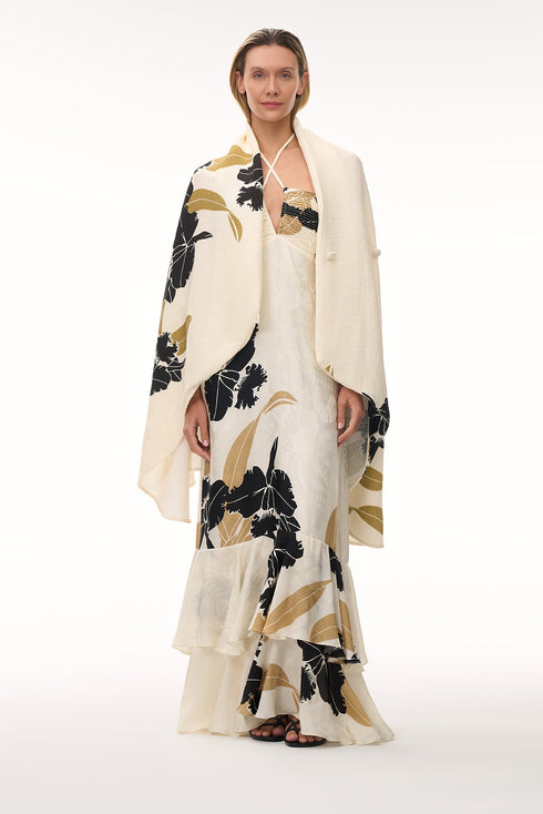 Sevillana Silk Jacquard Maxi Dress / Black Orchids