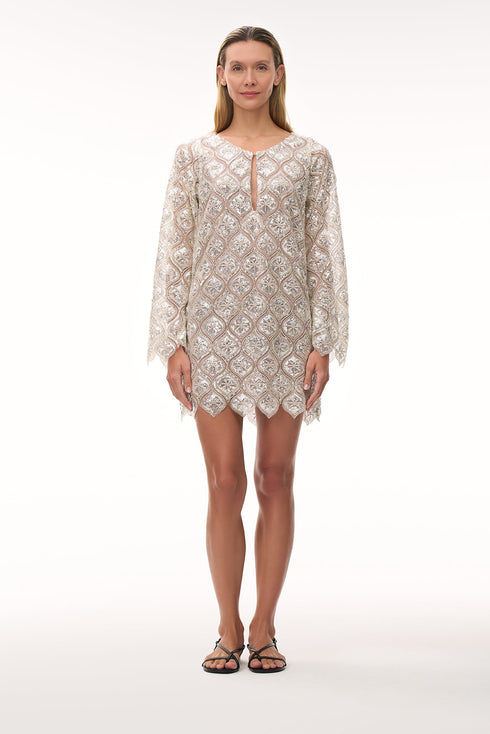 La Maestranza Sequined Palms Mini Dress / Silver