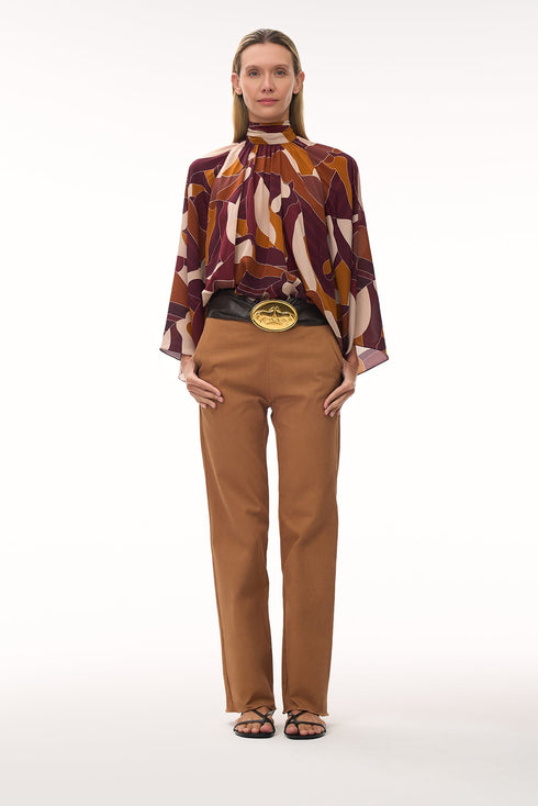Boho Crepe Chine Blouse / Purple Horses