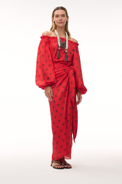 Mapara Martellato Silk Wrap Skirt / Red Polka Palms