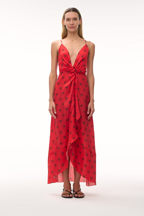 Sabina Martellato Silk Midi Dress / Red Polka Palms