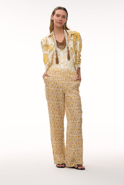 San Benito Linen Pants / Yellow Flowers