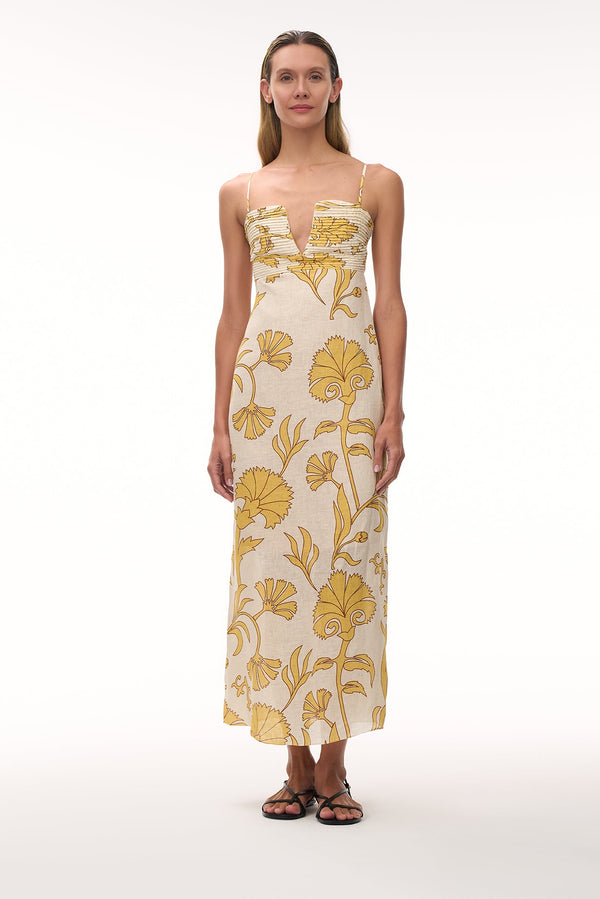 Antigüa Linen Midi Dress / Yellow Flowers